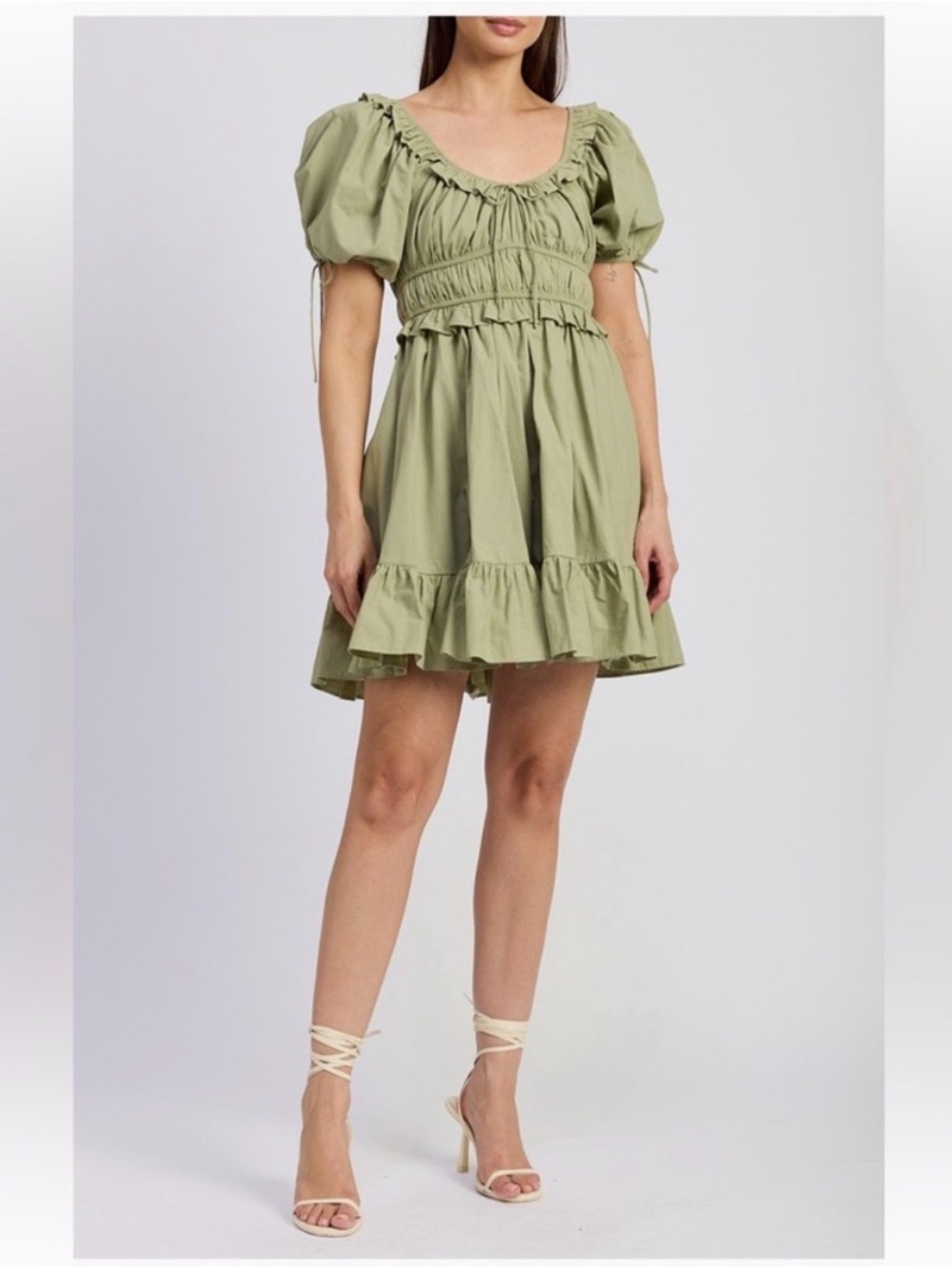 En Sasion Ruffle Puff Sleeve Tiered Mini Dress